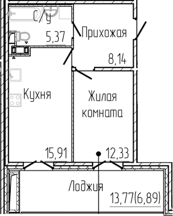 1-комнатная квартира 48.64 м², 3/3 эт., ЖК «SERTOLOVO PARK»